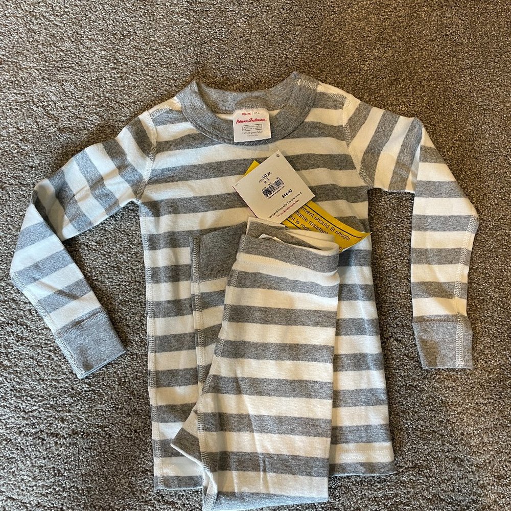 NWT Hanna Andersson PJ long johns white gray 90
